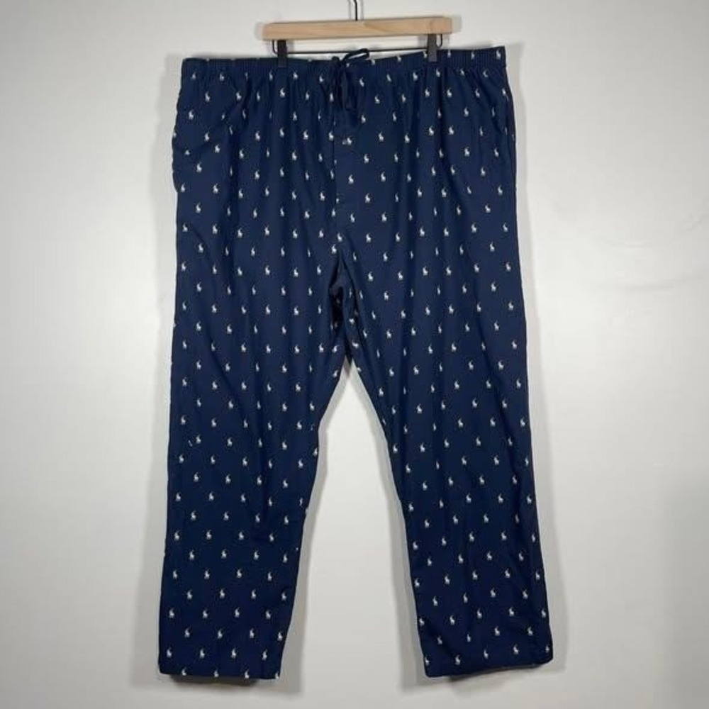 Polo Ralph Lauren Lounge Pants Mens 3XLT Navy Blue Pony‎ Print Cotton Drawstring